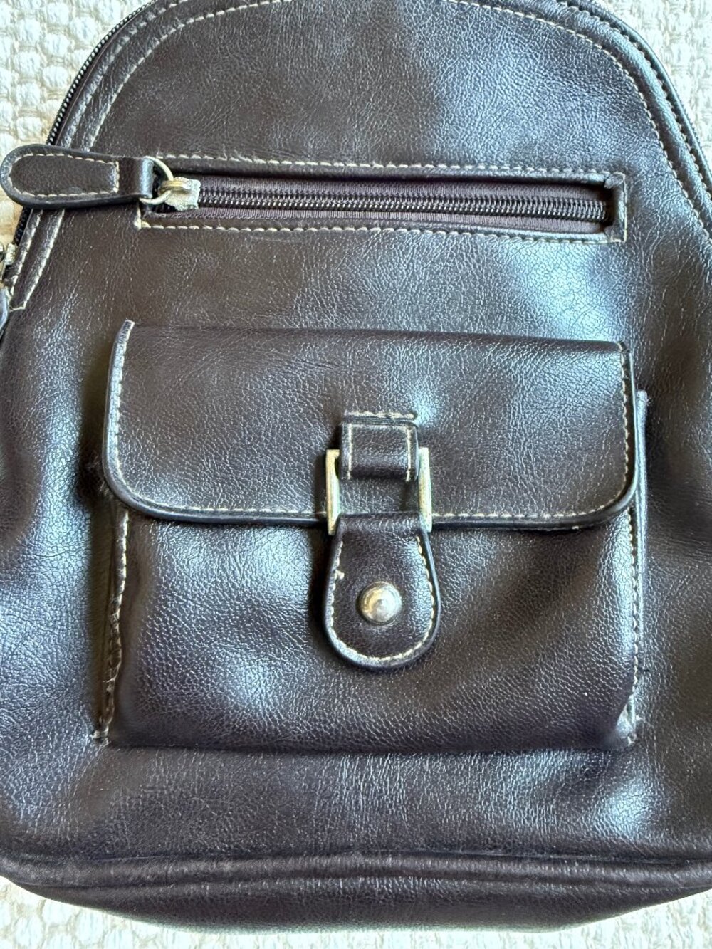 Brown Faux Leather Mini Backpack - Picture 2 of 13